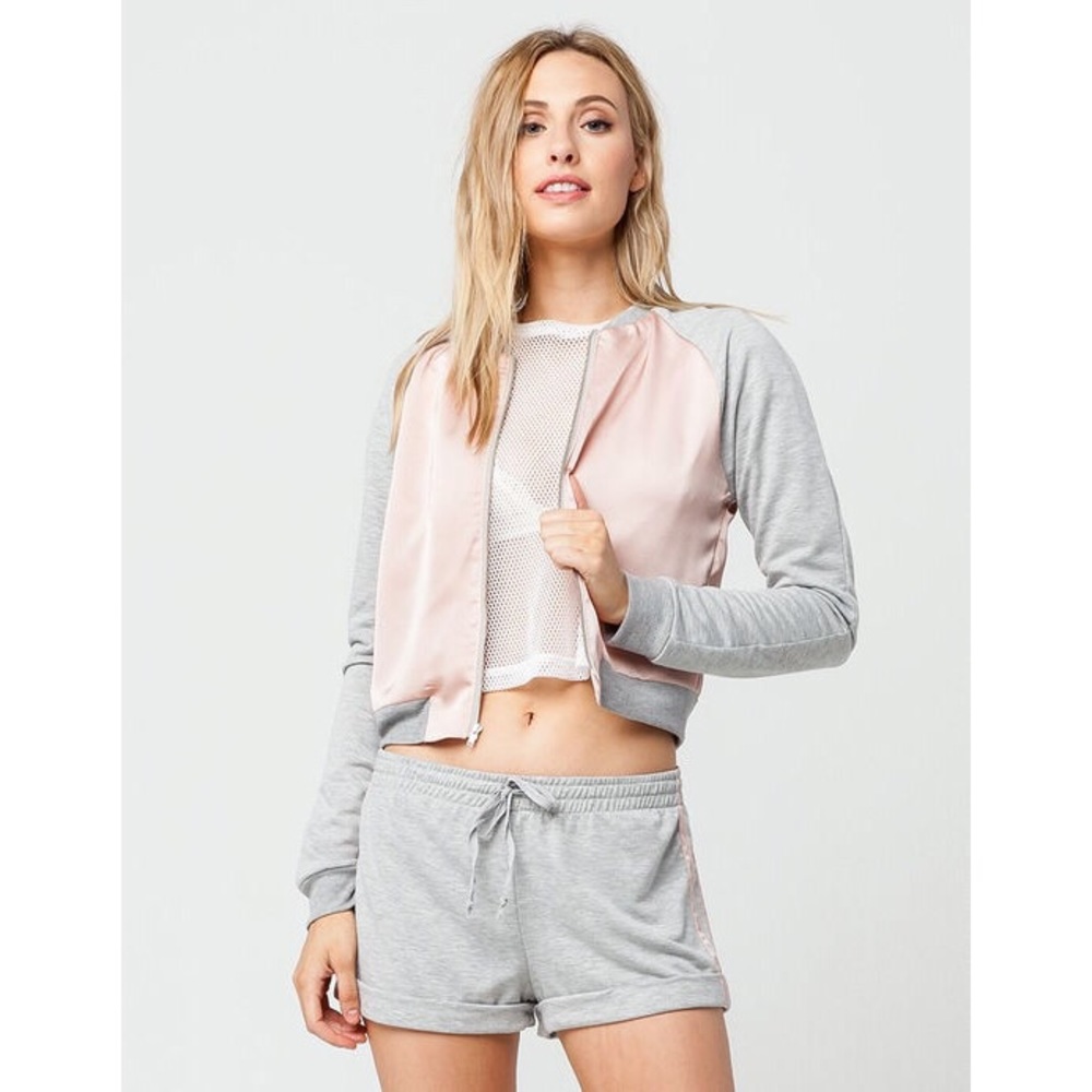 SOCIALITE Pink Gloss Cropped Bomber Jacket